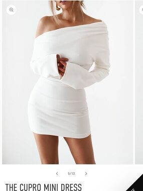 Cupro Off-Shoulder Long Sleeve Mini Dress in White